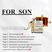 My Champion Openable Book Necklace for Son – “My Little Hero” Engraved Pendant | Birthday, Graduation, or Special Gift for Boys