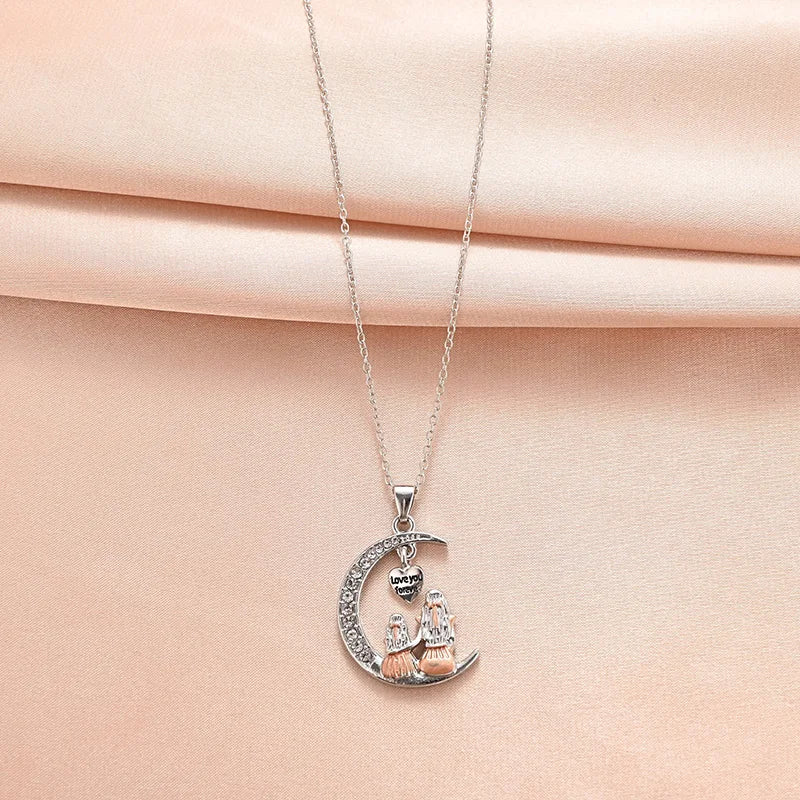 Mom and Daughter Moon Pendant Necklace – “Love You Forever” Heart Necklace | Meaningful Mother’s Day, Birthday, or Christmas Gift for Mom or Daught