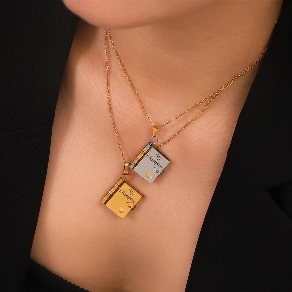 My Champion Openable Book Necklace for Son – “My Little Hero” Engraved Pendant | Birthday, Graduation, or Special Gift for Boys