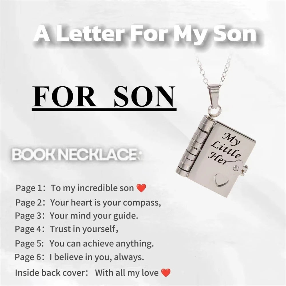 My Champion Openable Book Necklace for Son – “My Little Hero” Engraved Pendant | Birthday, Graduation, or Special Gift for Boys