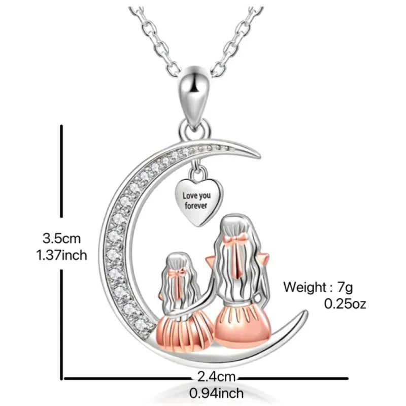 Mom and Daughter Moon Pendant Necklace – “Love You Forever” Heart Necklace | Meaningful Mother’s Day, Birthday, or Christmas Gift for Mom or Daught