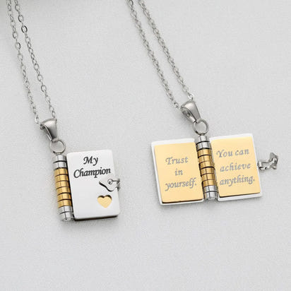 My Champion Openable Book Necklace for Son – “My Little Hero” Engraved Pendant | Birthday, Graduation, or Special Gift for Boys