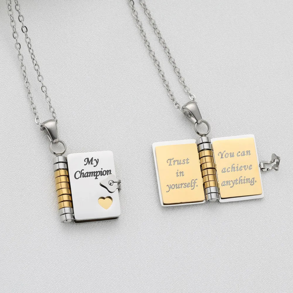 My Champion Openable Book Necklace for Son – “My Little Hero” Engraved Pendant | Birthday, Graduation, or Special Gift for Boys