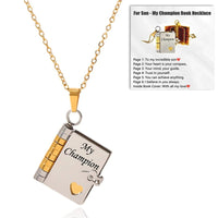 My Champion Openable Book Necklace for Son – “My Little Hero” Engraved Pendant | Birthday, Graduation, or Special Gift for Boys