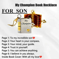 My Champion Openable Book Necklace for Son – “My Little Hero” Engraved Pendant | Birthday, Graduation, or Special Gift for Boys