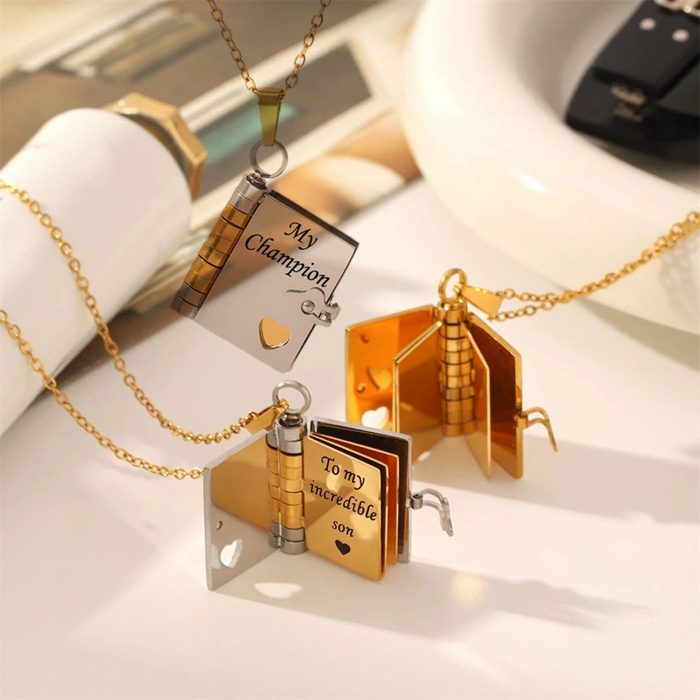 My Champion Openable Book Necklace for Son – “My Little Hero” Engraved Pendant | Birthday, Graduation, or Special Gift for Boys