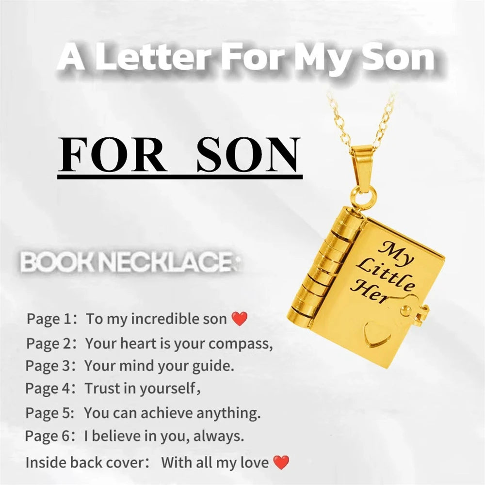 My Champion Openable Book Necklace for Son – “My Little Hero” Engraved Pendant | Birthday, Graduation, or Special Gift for Boys