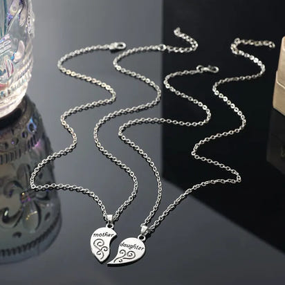 2pcs Antique Silver-plated Necklace Fashionable Mother Beautiful Daughter Combination For Love Parent Child Style Jewelry
