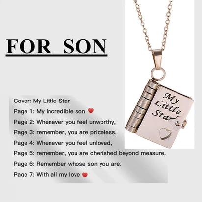My Champion Openable Book Necklace for Son – “My Little Hero” Engraved Pendant | Birthday, Graduation, or Special Gift for Boys