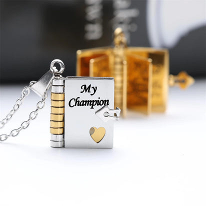 My Champion Openable Book Necklace for Son – “My Little Hero” Engraved Pendant | Birthday, Graduation, or Special Gift for Boys