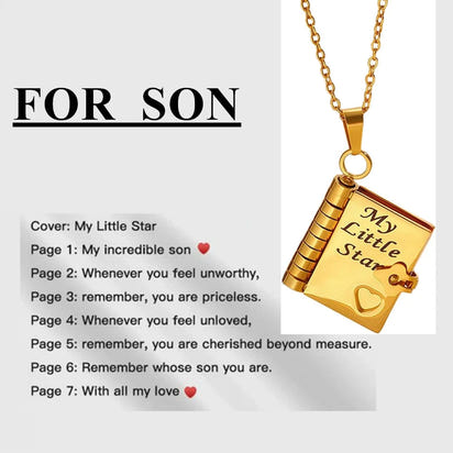 My Champion Openable Book Necklace for Son – “My Little Hero” Engraved Pendant | Birthday, Graduation, or Special Gift for Boys