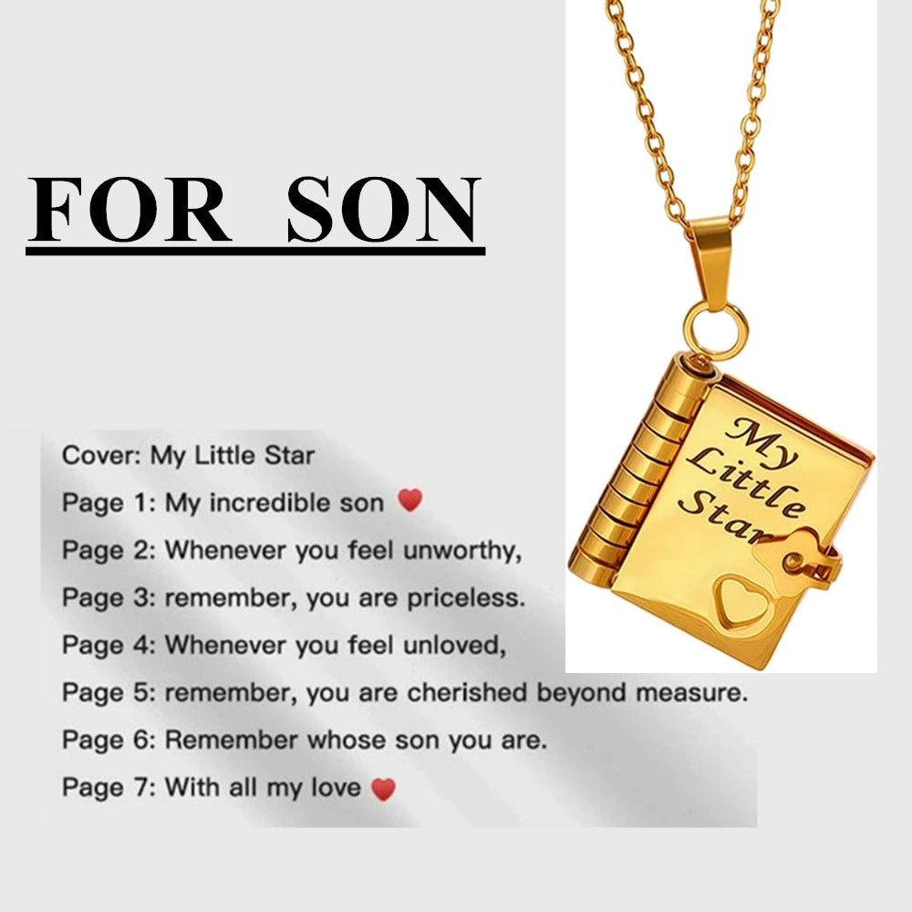 My Champion Openable Book Necklace for Son – “My Little Hero” Engraved Pendant | Birthday, Graduation, or Special Gift for Boys